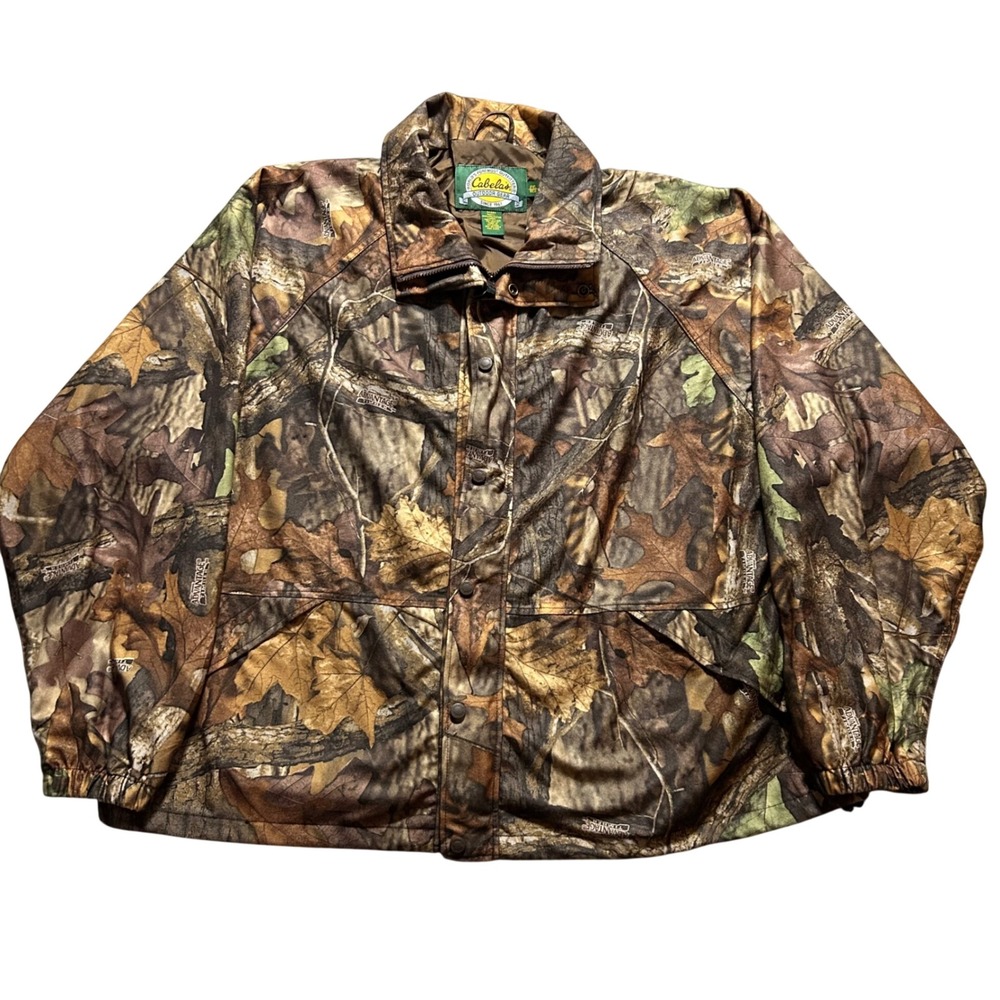 Cabelas Hunting Jacket Mens 2XL Brown Advantage Timber Camo Zip Snap Lightweight